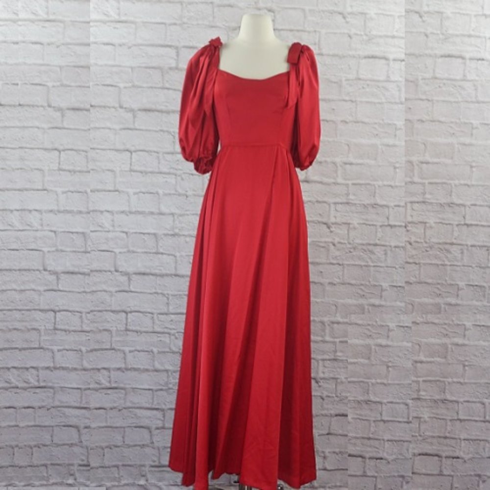 Vintage Red Puffy Bow Sleeve Gown